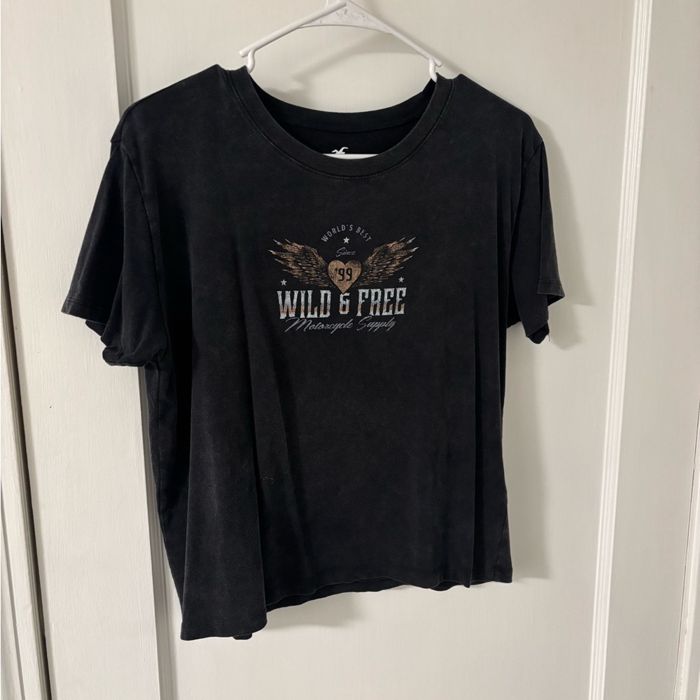 Hollister Black Tee with Gold Graphic